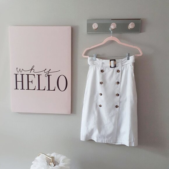 NWT Club Monaco white belted double breasted linen blend pencil skirt, 0 - Picture 6 of 9